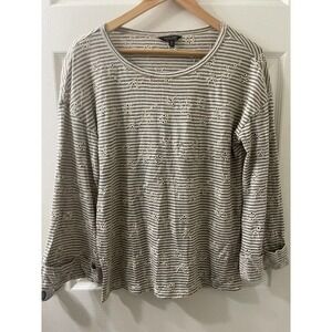 Lucky Brand Striped Embroidered Long Sleeve Top